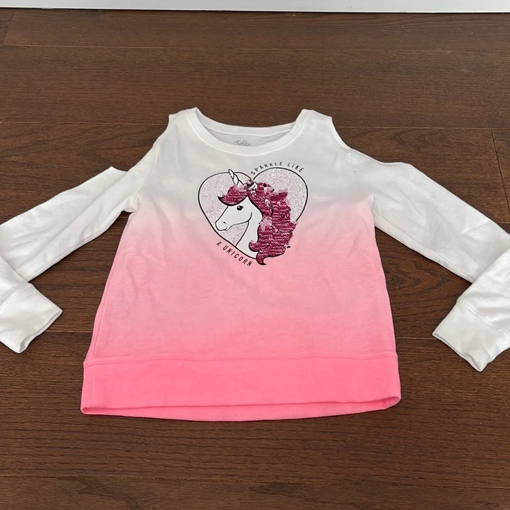 JUSTICE Girls Cold Shoulder Unicorn Sweatshirt Size 10